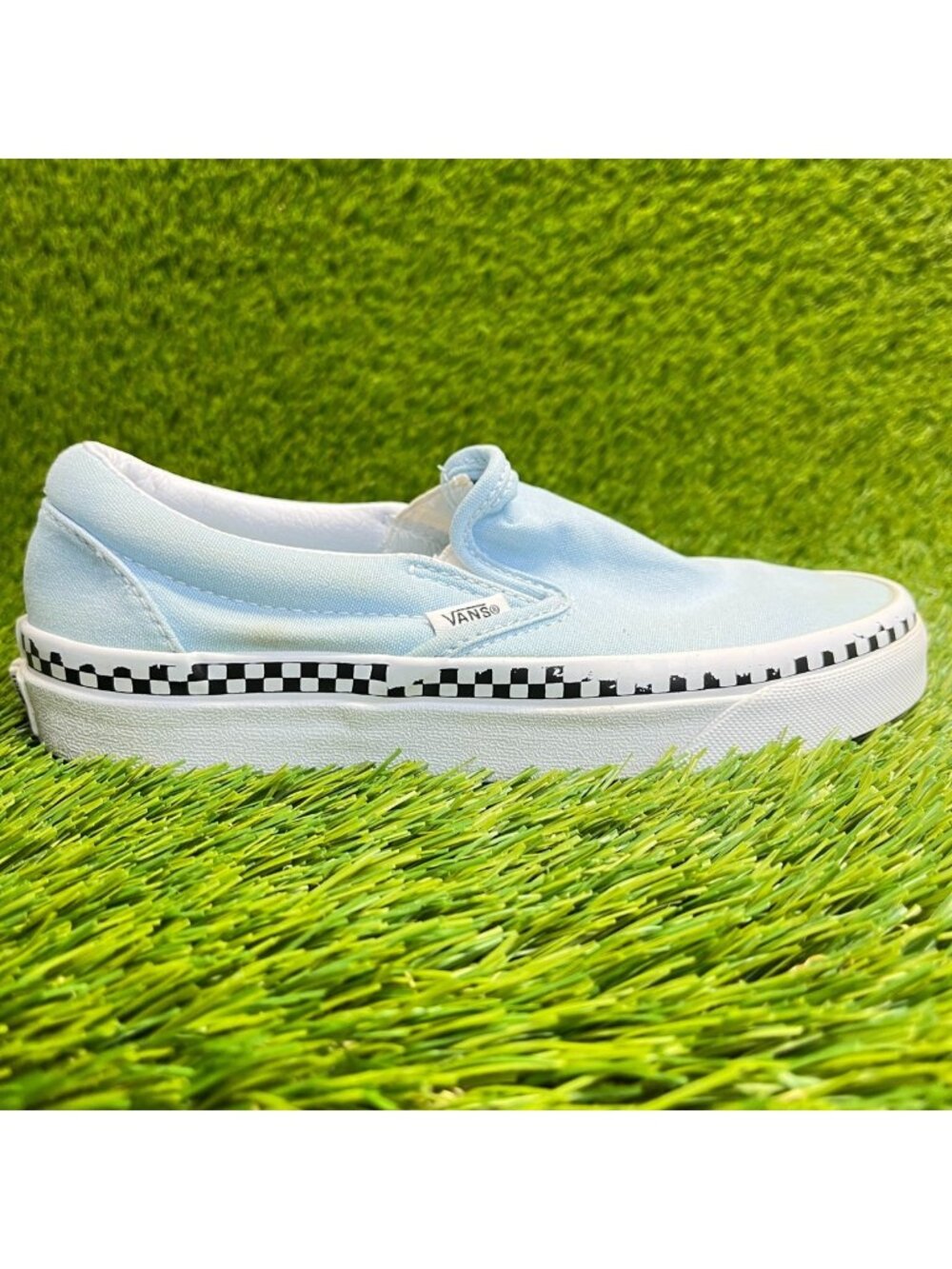 Vans Classic Slip-On Womens Size 5 Blue White Athletic Skateboard Shoes Sneakers